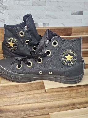 Converse Black High Top Sneakers with Gold Star Patch S15